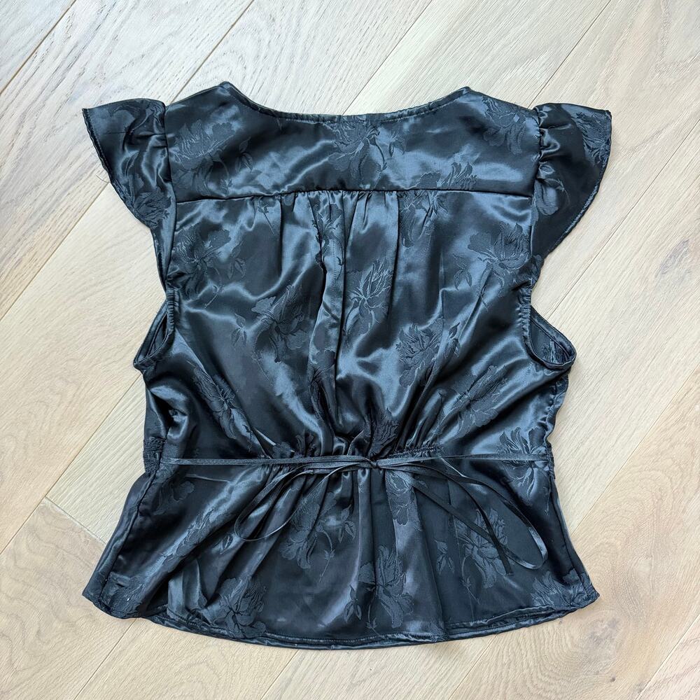 Kimchi Blue Lily Black Satin Lace Trim Milkmaid Plunge Top Women’s Size S - Picture 3 of 8